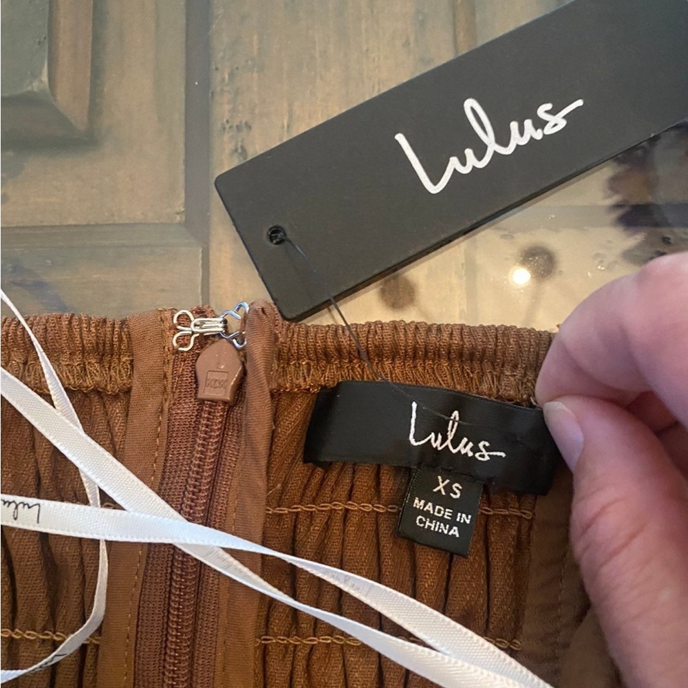 Lulu’s Strapless Brown Dress with Rattan Belt Soze XS - Picture 5 of 12